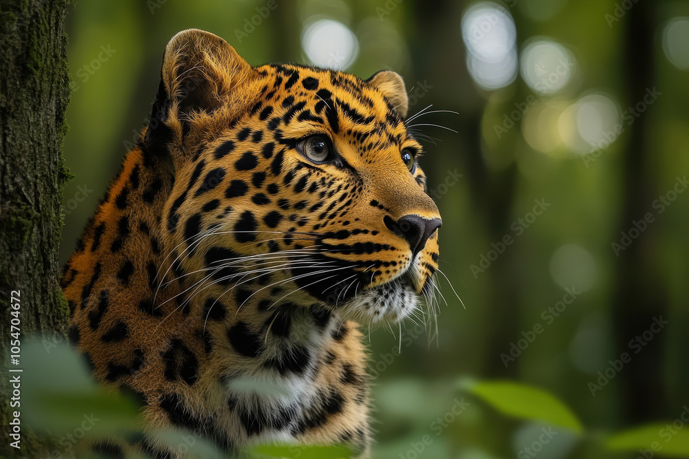 A leopard is staring at the camera with its mouth open. The image has a moody and mysterious feel to it, as the leopard's gaze seems to be searching for something or someone A leopard is staring at the camera with its mouth open. The image has a moody and mysterious feel to it, as the leopard's gaze seems to be searching for something or someone