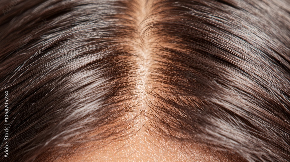 close-up of an oily scalp with greasy roots. close-up of an oily scalp with greasy roots.