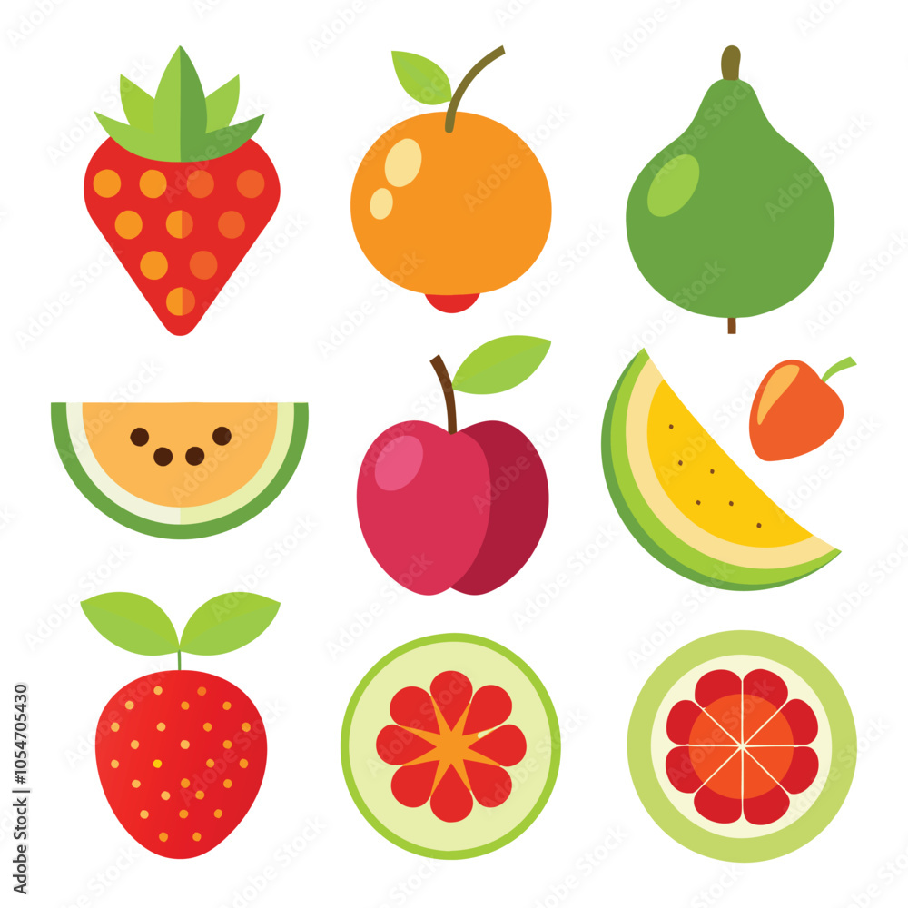 Fototapeta premium Fruits Flat Design Icon Set on white background