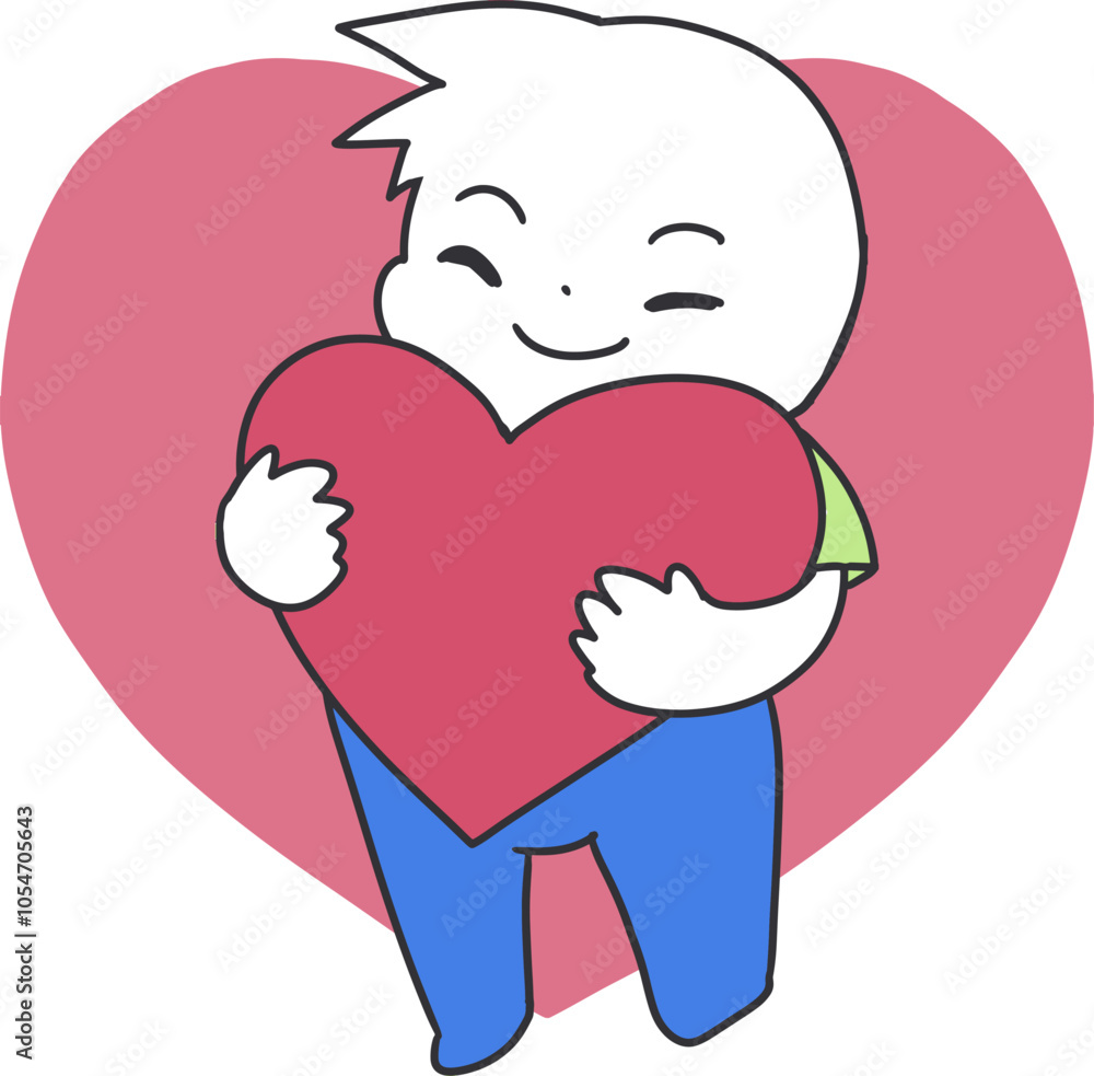 Heartfelt Love Smiling Boy Embracing Big Red Heart. Perfect for use in designs that celebrate love, family, and positive emotions Heartfelt Love Smiling Boy Embracing Big Red Heart. Perfect for use in designs that celebrate love, family, and positive emotions