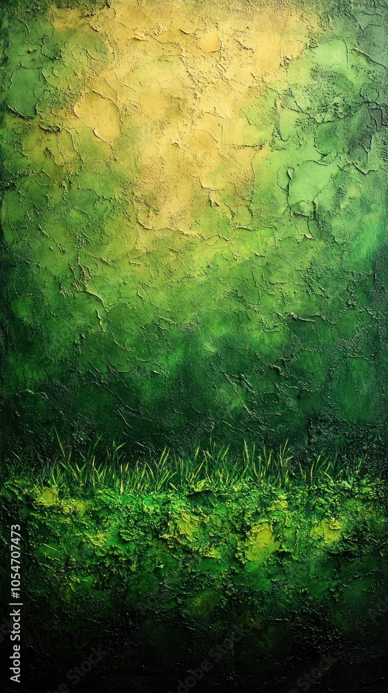 Fototapeta premium Abstract Painting of a Green Landscape with a Golden Glow