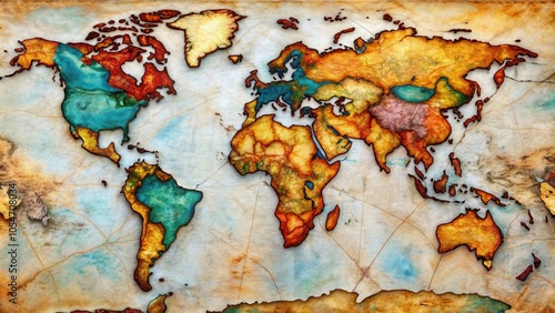 Fototapeta Naklejka Na Ścianę i Meble -  A stunning world map created with authentic Italian marble style, featuring vibrant colors and intricate details