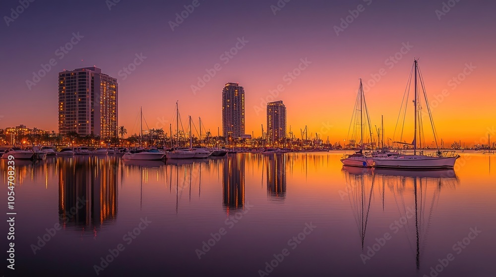 Serene Sunset Over Marina with Sailboats Serene Sunset Over Marina with Sailboats