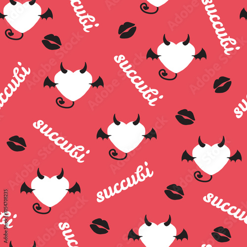 Succubi Heart and Lips Silhouette Pattern Art. Perfect for fantasy or dark-themed projects. Ideal for use in fashion, accessories, and digital products.