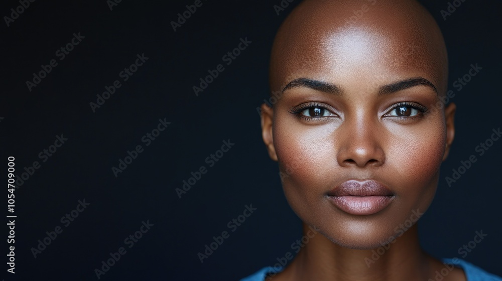Portrait of a dark-skinned woman suffering from cancer after severe hair loss due to chemotherapy treatment Portrait of a dark-skinned woman suffering from cancer after severe hair loss due to chemotherapy treatment