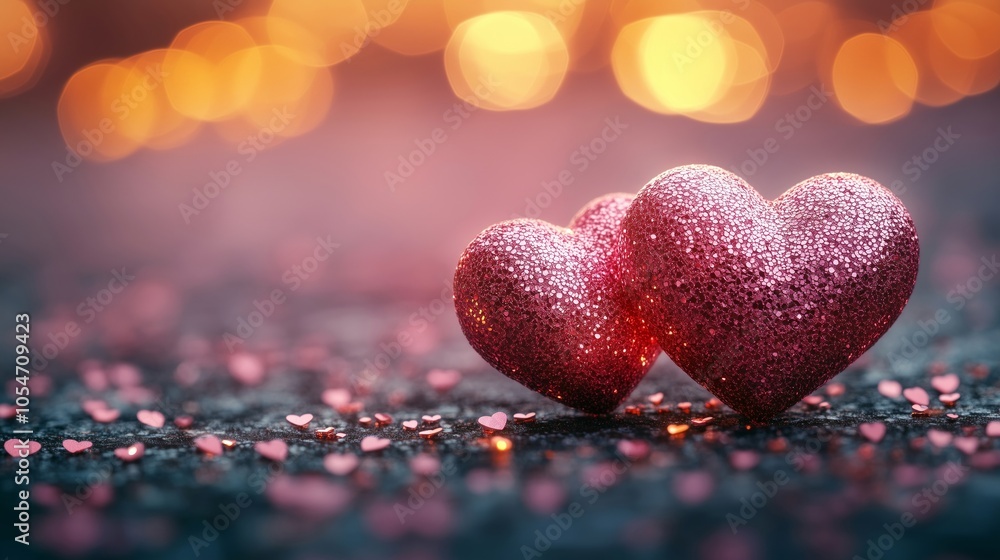 A Romantic Scene with Beautiful Sparkling Pink Hearts A Romantic Scene with Beautiful Sparkling Pink Hearts