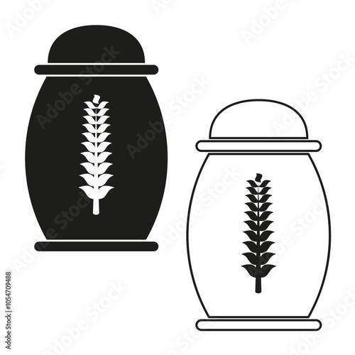 Jar plant icon. Herbal container symbol. Vector natural concept. Black and white design.