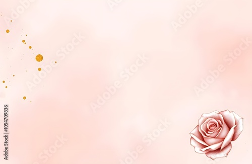 An abstract background featuring a soft, dusty blush pink watercolor effect, enhanced by delicate golden splatters for a luxurious touch. Subtle, artistic illustrations of roses are gently woven into  photo