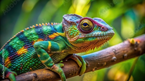 Chameleon blending in with its surroundings on a tree branch, Camouflage, Reptile, Wildlife, Nature, Branch, Green