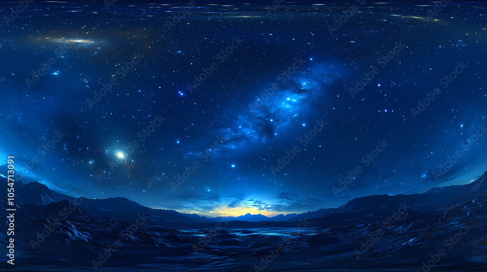 starry night sky environment map, with a blue tone and stars scattered in the upper left corner, conveying a sense of calm and beauty. Solar System Map. Illustration starry night sky environment map, with a blue tone and stars scattered in the upper left corner, conveying a sense of calm and beauty. Solar System Map. Illustration