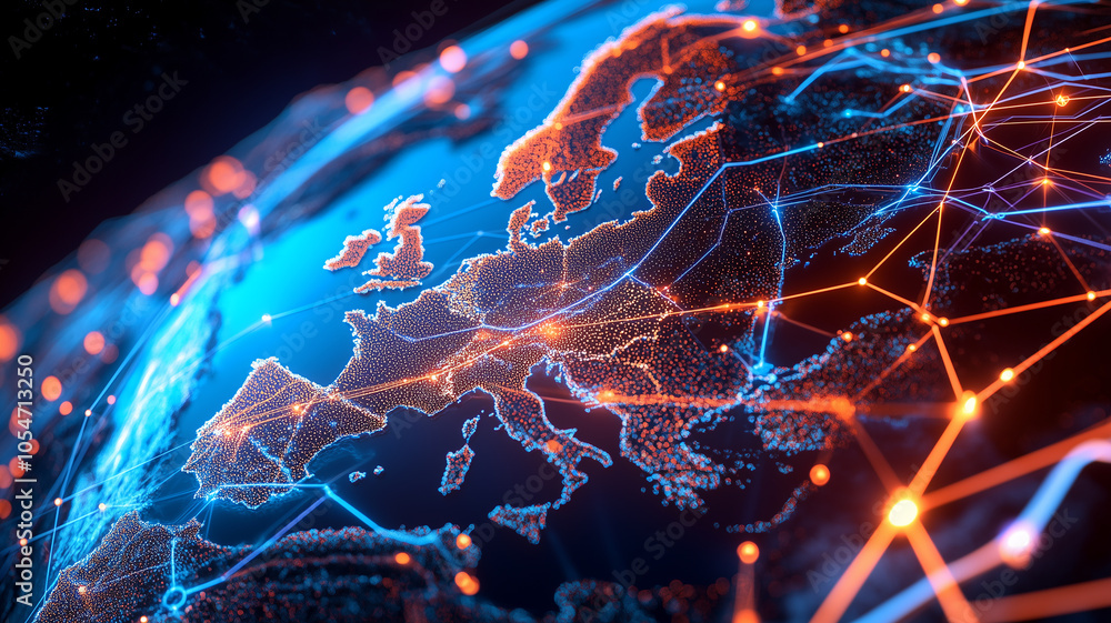 custom made wallpaper toronto digitalDigital world globe centered on Europe, concept of global network and connectivity on Earth, data transfer and cyber technology, information exchange and international telecommunication