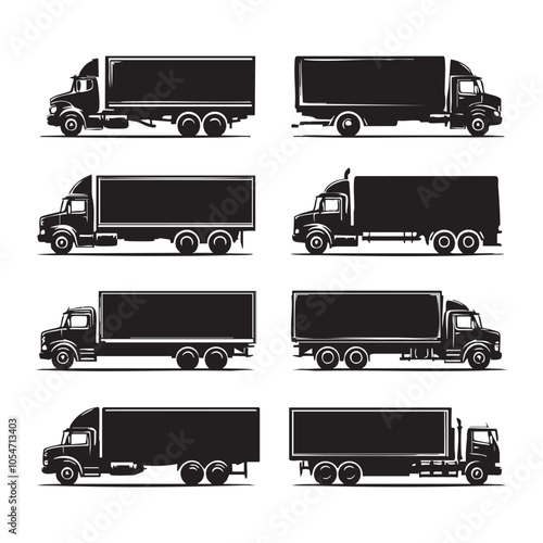 Set of truck silhouette on white background