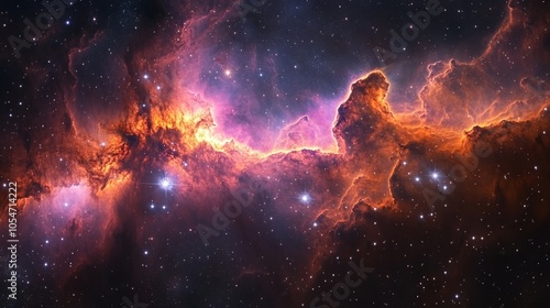 Nebula with vibrant colors in deep space, ethereal cosmic scene. Astronomy and exploration concept