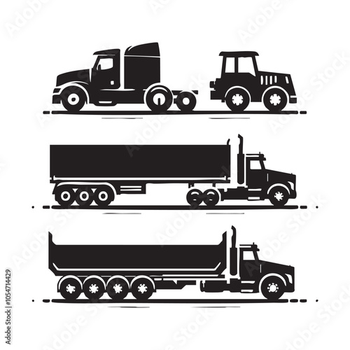 Set of truck silhouette on white background