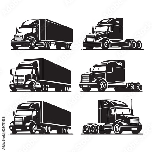 Set of truck silhouette on white background