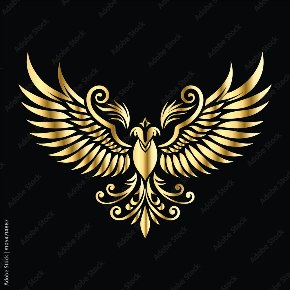 Obraz premium Royal Gold Wing Frames: Iconic Angel and Bird Wings in Decorative Silhouettes 