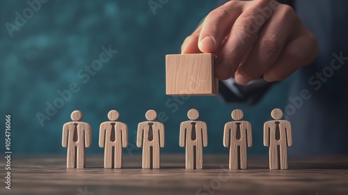 Businessman holds a wooden block in his hands. The concept of personnel selection and management within the team. Dismissal and hiring people to work. Human Resource Management. Leader selection. 