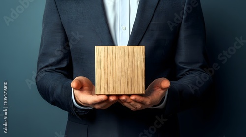 Businessman holds a wooden block in his hands. The concept of personnel selection and management within the team. Dismissal and hiring people to work. Human Resource Management. Leader selection. 