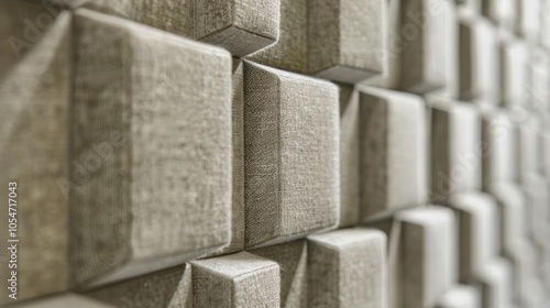 Fabric covered acoustic wall panels creating a repeatable pattern, ideal for architecture, interior design or construction industry