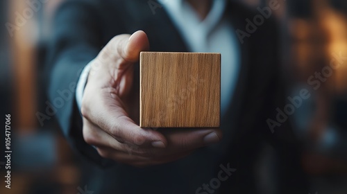 Businessman holds a wooden block in his hands. The concept of personnel selection and management within the team. Dismissal and hiring people to work. Human Resource Management. Leader selection. 
