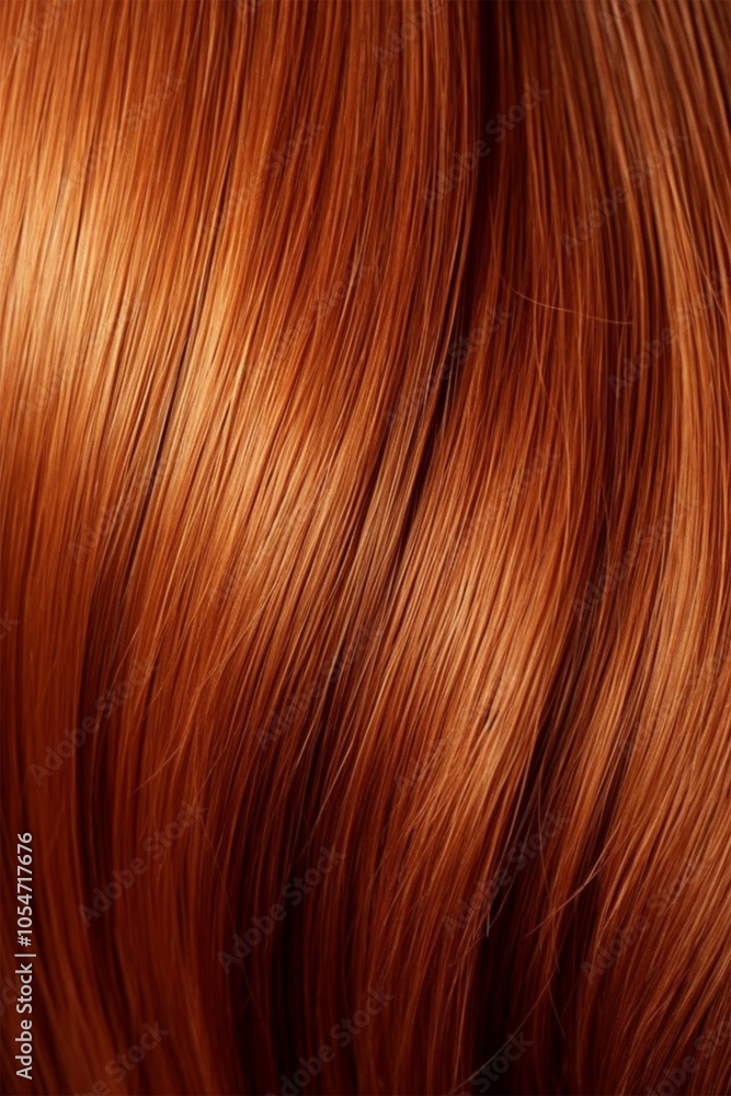 A detailed close-up of smooth, shiny auburn hair strands, showing rich color and texture in soft lighting.Suitable for hair care product marketing, beauty salon concept. A detailed close-up of smooth, shiny auburn hair strands, showing rich color and texture in soft lighting.Suitable for hair care product marketing, beauty salon concept.