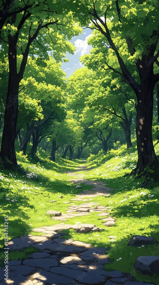 Fototapeta premium A Stone Path Through a Lush Green Forest