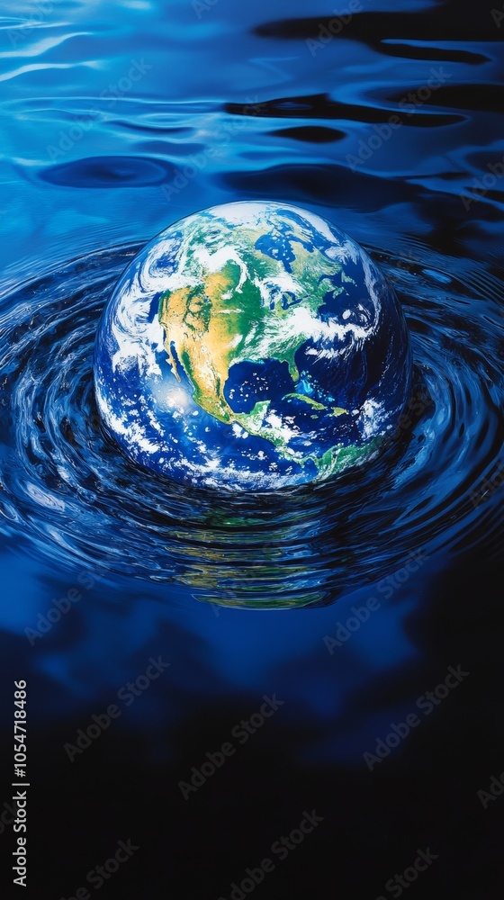 Earth floating on water surface, environmental concept Earth floating on water surface, environmental concept