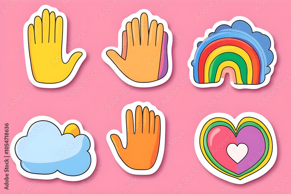 Fototapeta premium Happy Pride LGBTQ element set. LGBTQ community symbols with star, speech bubbles, flower, heart. Elements illustrated for pride month, bisexual, transgender, gender equality, sticker, rights concept.