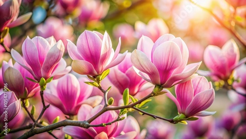 Close-up of beautiful pink magnolia flowers in bloom, magnolia, flowers, pink, bloom, close-up, petals, nature, garden