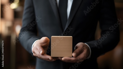 Businessman holds a wooden block in his hands. The concept of personnel selection and management within the team. Dismissal and hiring people to work. Human Resource Management. Leader selection. 