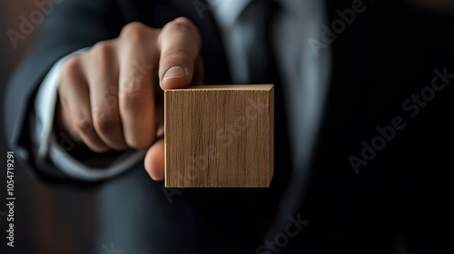 Businessman holds a wooden block in his hands. The concept of personnel selection and management within the team. Dismissal and hiring people to work. Human Resource Management. Leader selection. 