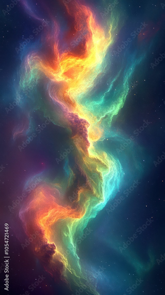 A Cosmic Stream of Multicolored Nebulae in a Starry Night Sky A Cosmic Stream of Multicolored Nebulae in a Starry Night Sky