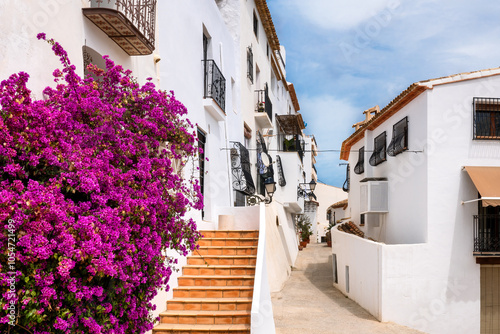 A traditional mediterranean alley in Altea old town, Costa Blanca, Spain