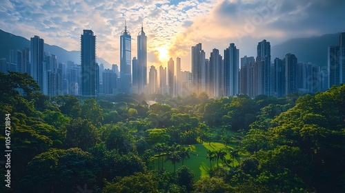 Vibrant modern cityscape celebrating World Urbanism Day with towering skyscrapers sustainable architecture and lush green parks promoting urban development and community living