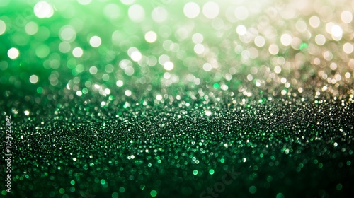 Emerald green silver bokeh background shimmering lights glowing texture. AI generated
