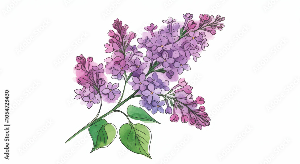 Watercolor lilac flowers branch Illustration. Painted purple spring botanical art Isolated background. Floral clipart Watercolor lilac flowers branch Illustration. Painted purple spring botanical art Isolated background. Floral clipart