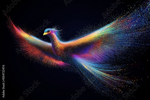 Colorful abstract particle birds