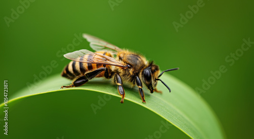 bee isolated on green transparent png cutoff background in macro detail