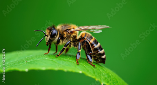 bee isolated on green transparent png cutoff background in macro detail