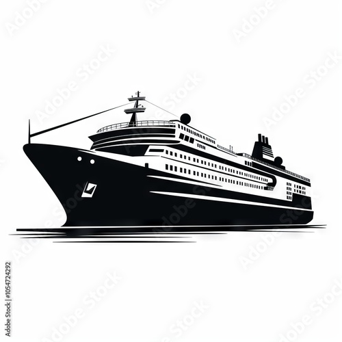 Stylized black cruise ship illustration on a white background.