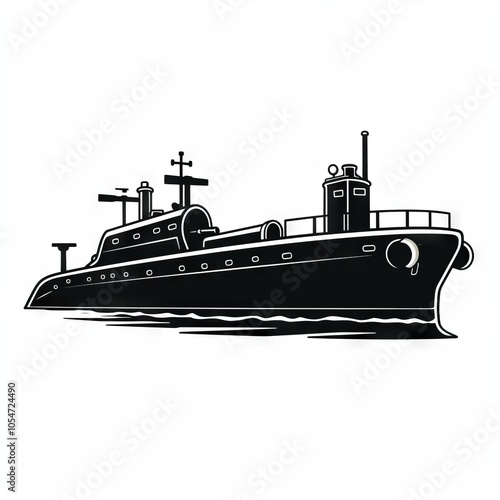 Stylized ship illustration on white isolated background.