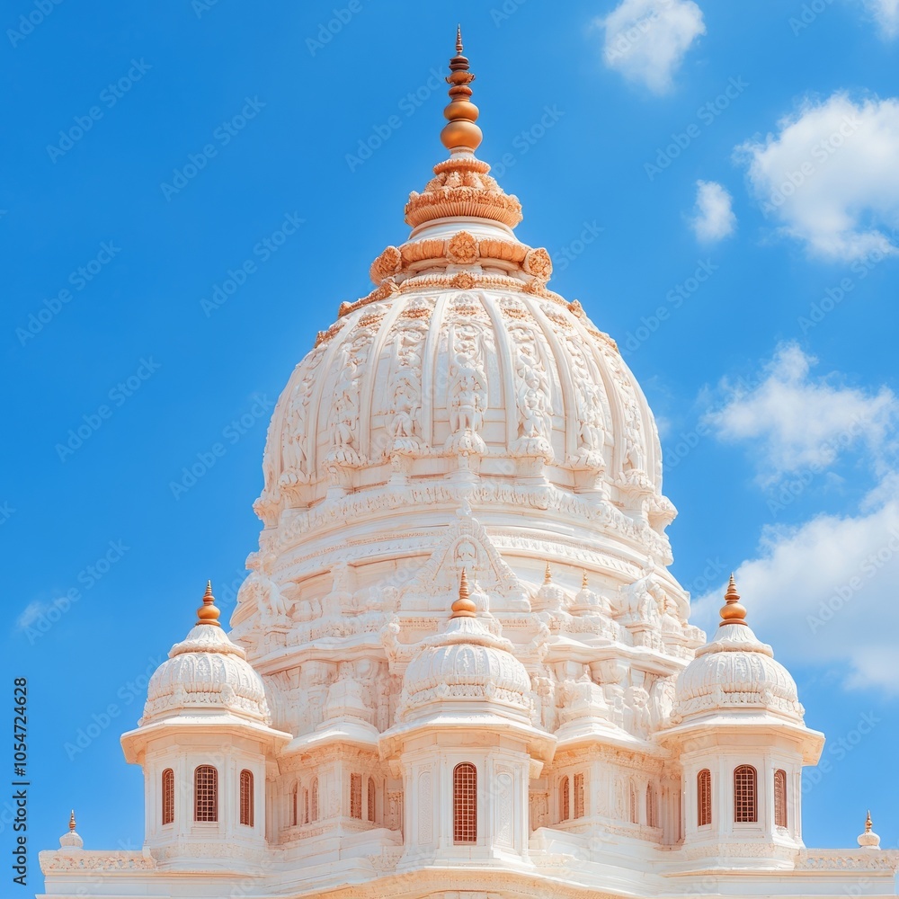 Ornate temple dome against a blue sky, showcasing intricate architecture. Ornate temple dome against a blue sky, showcasing intricate architecture.