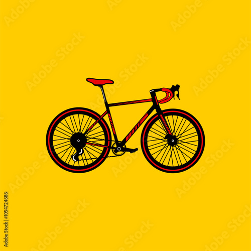 red and black racing bike side view vector line art