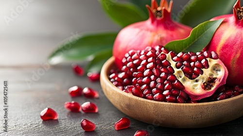 Closeup of Vibrant Pomegranate Seeds Radiating Ellagic Acid Essence Highlighting the Nutritious and Medicinal Benefits of this Superfood Fruit  and Conceptual Still Life Imagery