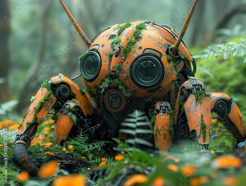 Rusty Robot in a Lush Forest: A Glimpse into the Future of Technology and Nature photo