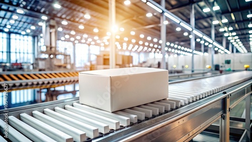 Conveyor Belt Product Photography in a Factory Setting with White Box on Manufacturing Line
