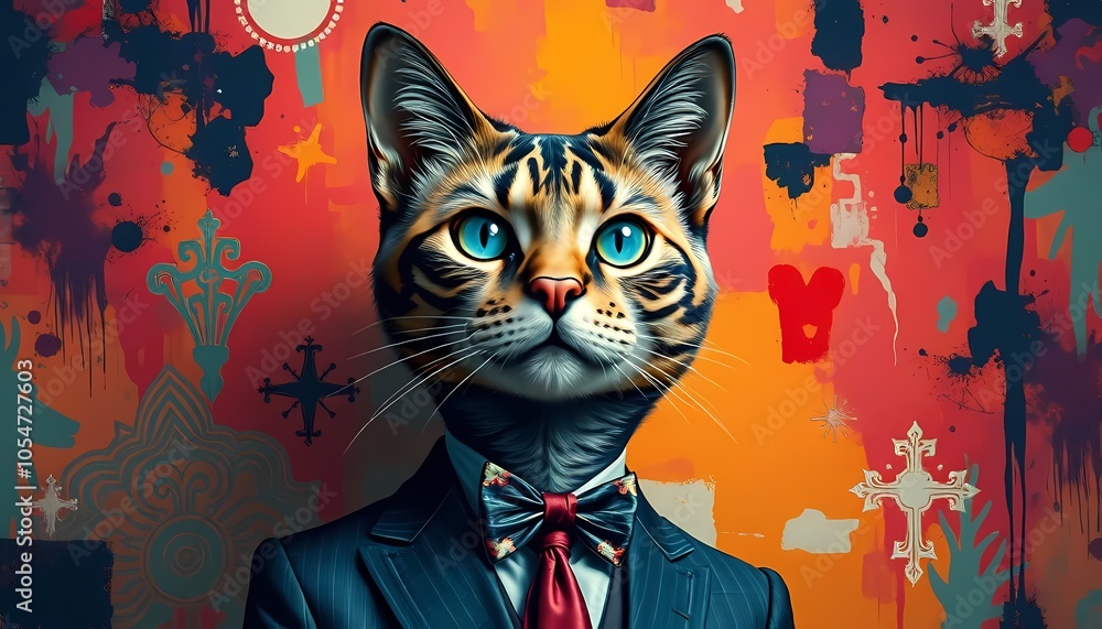 cat on a wall with a suit cat on a wall with a suit