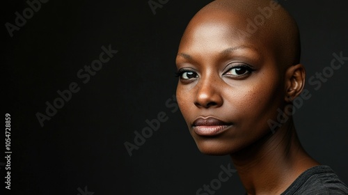 Portrait of a dark-skinned woman suffering from cancer after severe hair loss due to chemotherapy treatment