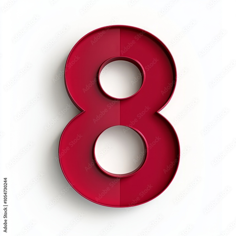 A bold, three-dimensional representation of the number 8 in red. A bold, three-dimensional representation of the number 8 in red.