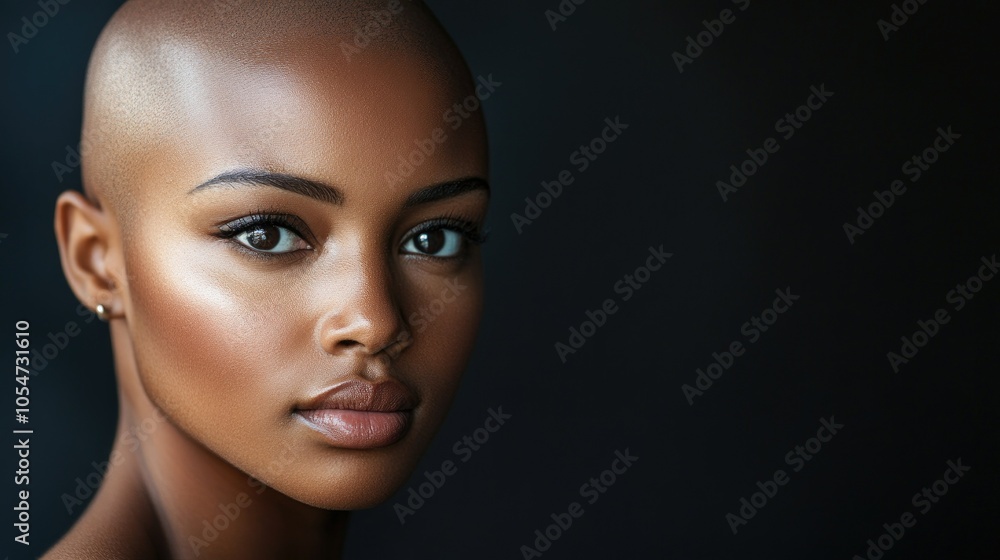 Portrait of a dark-skinned woman suffering from cancer after severe hair loss due to chemotherapy treatment Portrait of a dark-skinned woman suffering from cancer after severe hair loss due to chemotherapy treatment